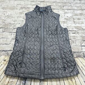 Lands’ End Vest Womens XS Gray  Quilted Puffer Goose‎ Down Satin Sleeveless